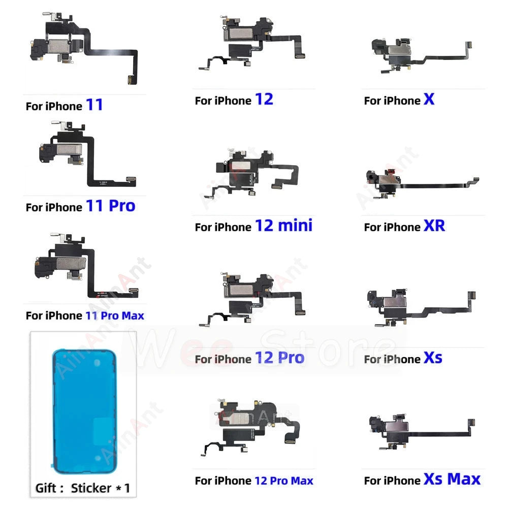 AiinAnt Speaker For iPhone X Xs 11 12 Pro Max XR Proximity Sensor Sound Earpiece Speaker Flex Cable Phone Parts with Sticker
