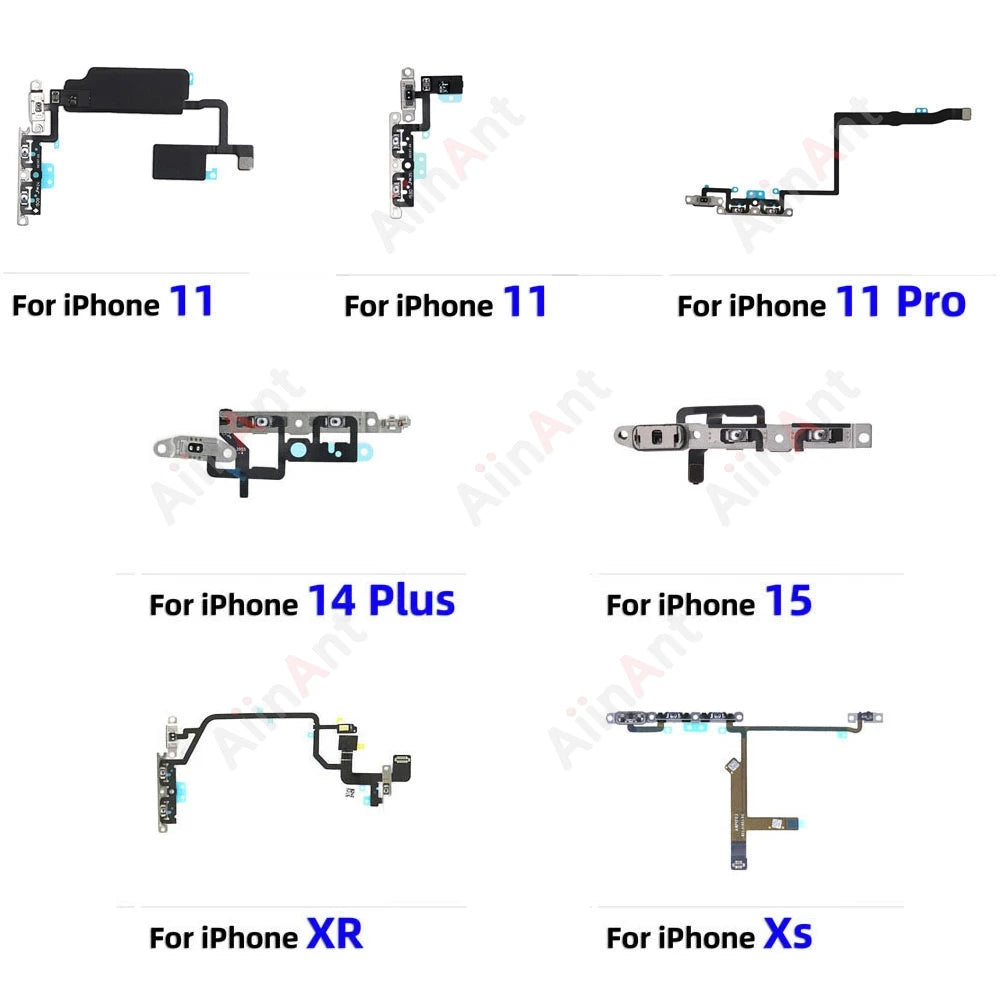 AiinAnt Power Volume Buttons Video Sound Up Down Volume Flex Cable For iPhone 11 Pro X Xs Max 14 15 Plus Phone Spare Parts