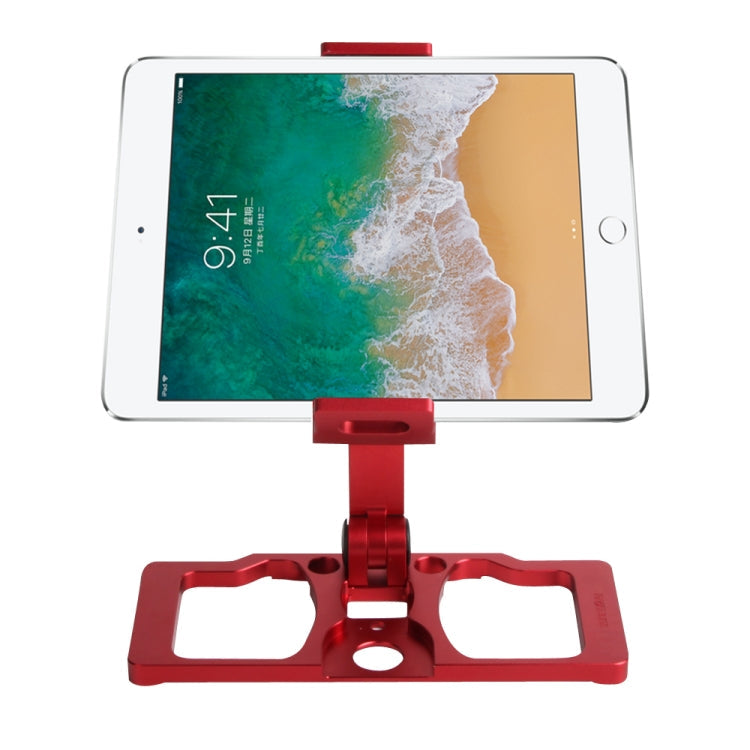 Adjustable Full Aluminum Alloy Smartphone & Tablet Holder with Foldable Design for DJI Drones and CrystalSky Monitor (Red)