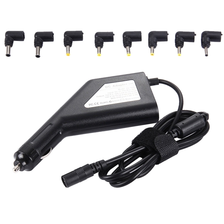 90W Universal Car Charger with 8 Power Adapters & 1 USB Port for Various Laptop Brands (Black)