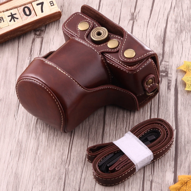 Full Body PU Leather Case Bag with Strap for Canon EOS M10 - Coffee