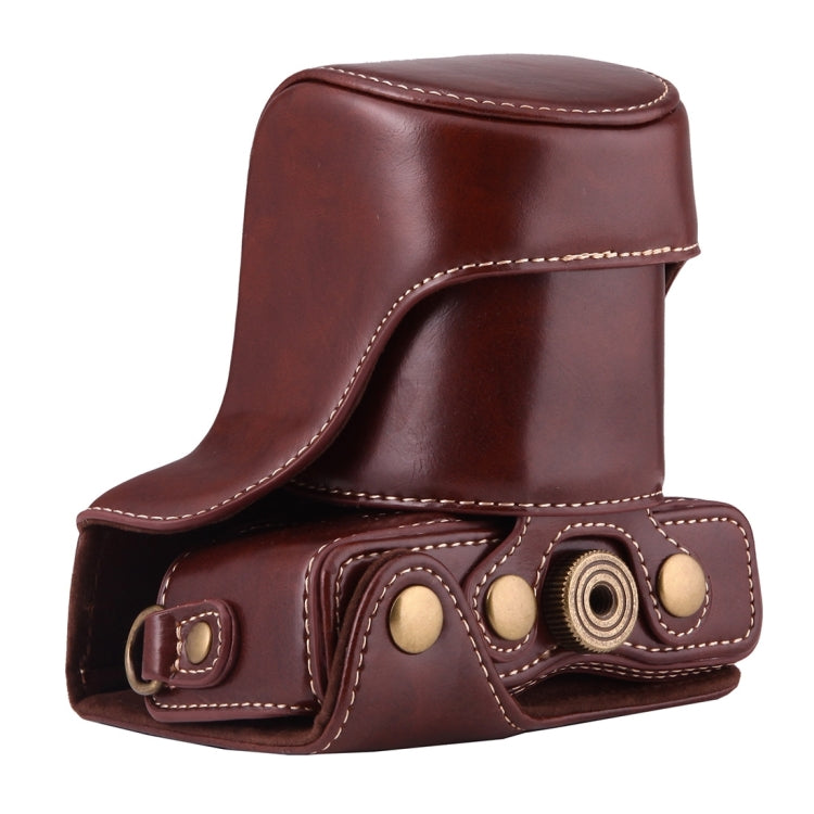 Full Body PU Leather Case Bag with Strap for Canon EOS M10 - Coffee