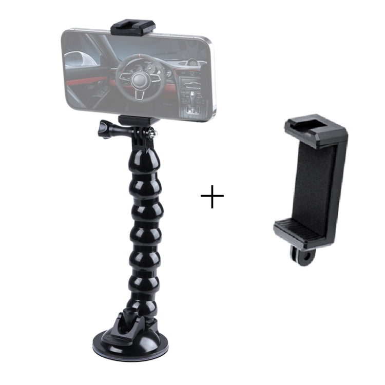 Sleek Extended Suction Cup Mount with Adjustable Arms and Phone Clamp (Black)