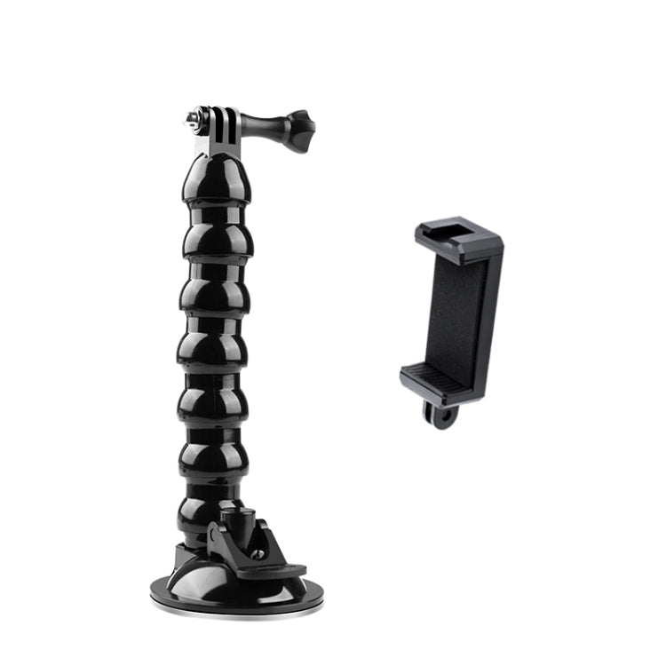 Sleek Extended Suction Cup Mount with Adjustable Arms and Phone Clamp (Black)