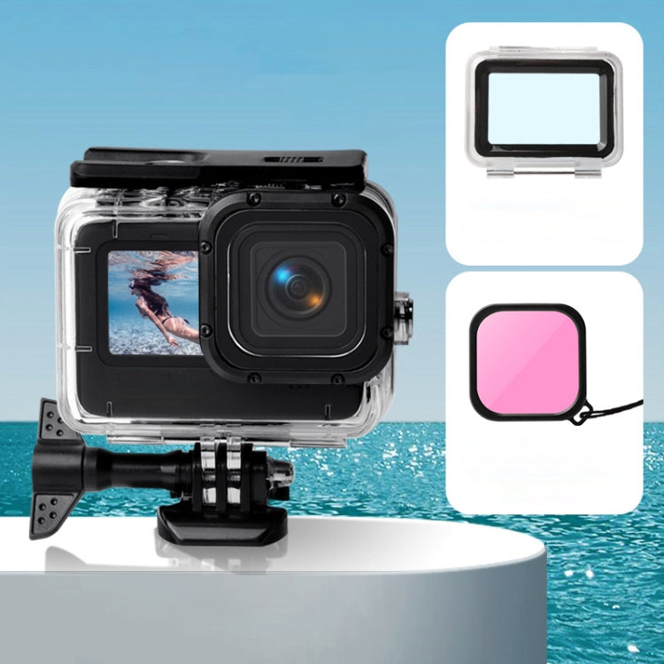Waterproof Case with Touch Back Cover and Color Lens Filter for GoPro HERO10 Black / HERO9 Black (Pink)