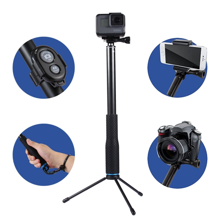 Extendable Selfie Stick and Tripod Set with Phone Remote Control for GoPro, Xiaoyi Camera, and Smartphones - Blue