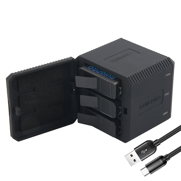 RUIGPRO USB Triple Batteries Charging Box with LED Indicator Light for GoPro HERO6/5 (Black)