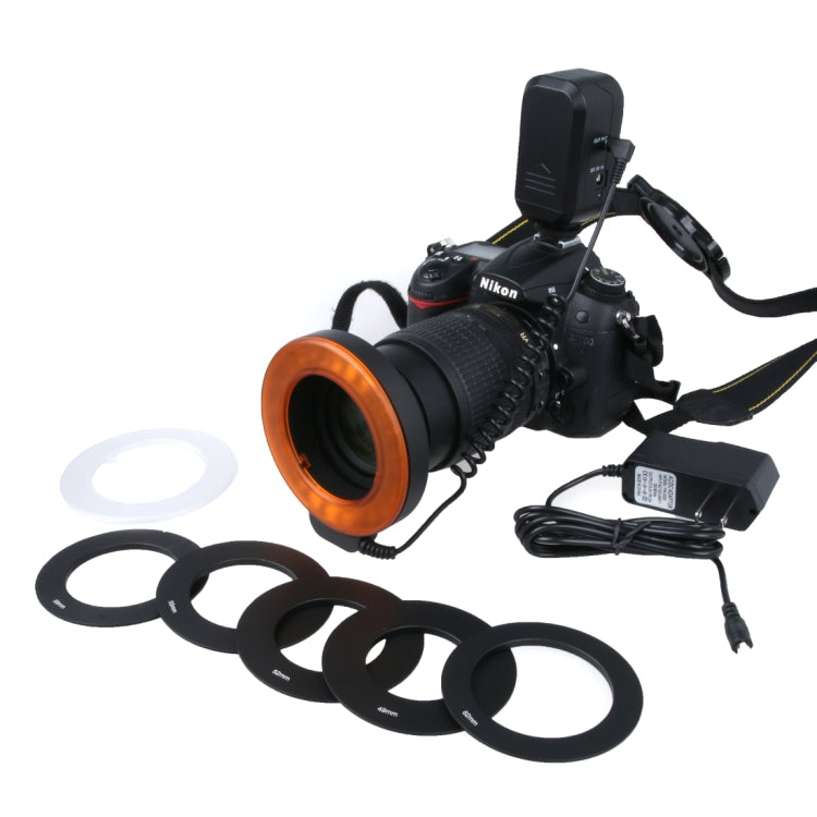 Circular LED Flash Light for Macro Photography with 48 LED Lights & 6 Adapter Rings (Orange)