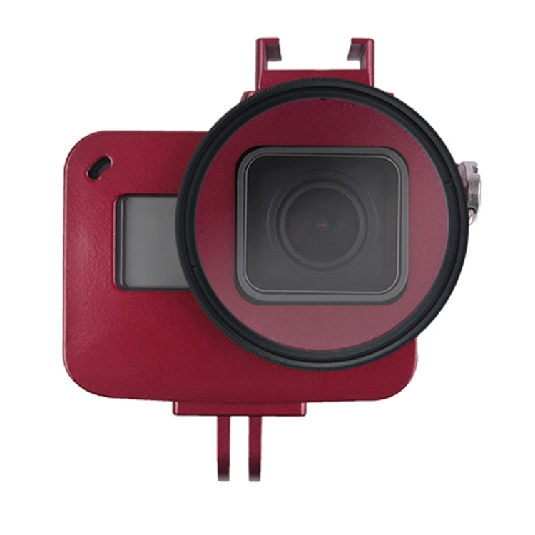 CNC Aluminum Alloy Protective Cage with 52mm UV Lens for GoPro HERO7/6/5 (Red)