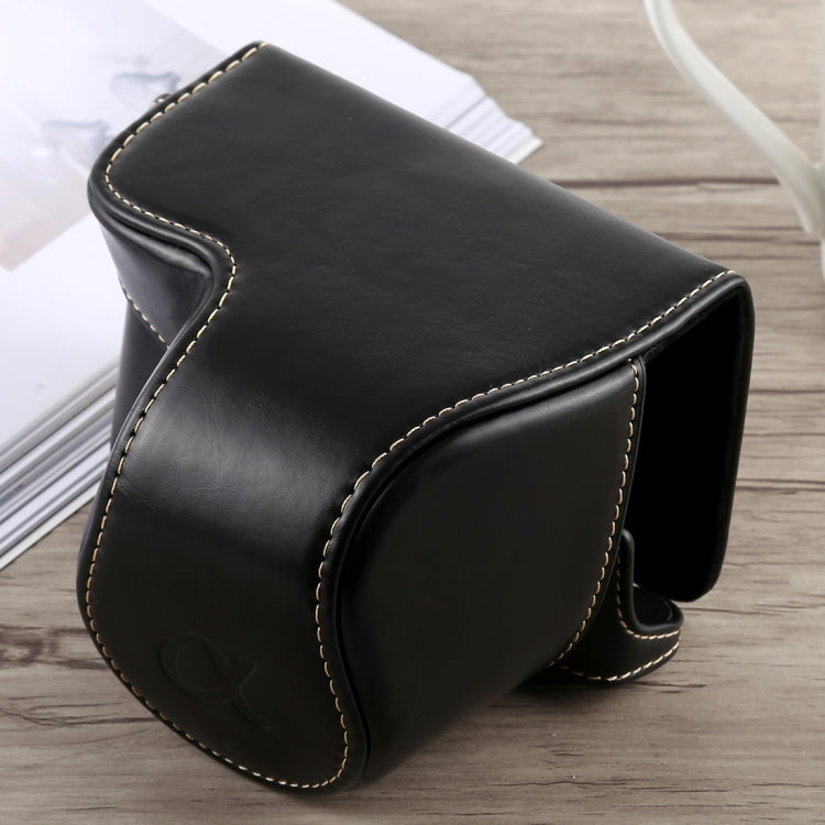 Camera Case Bag with Strap for Sony A6300 - Black PU Leather Full Body Cover