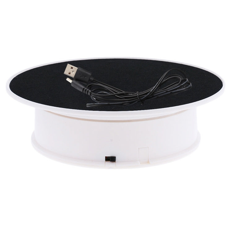 Electric Rotating Turntable Display Stand for Photography and Video Shooting, 20cm, 360 Degree Rotation, Load Capacity 1.5kg, Battery & USB Powered (White + Black)