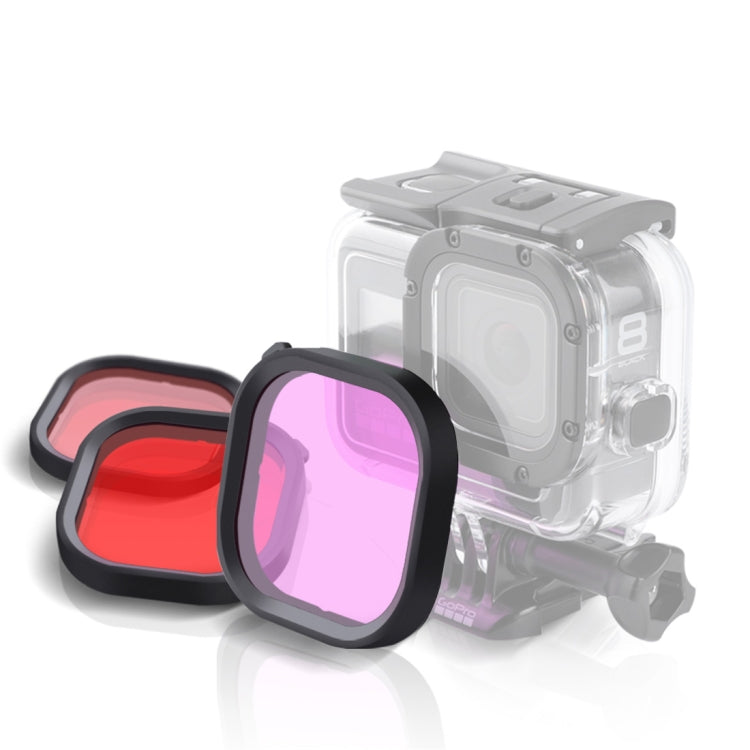 Pink Purple Red 3 Color Square Housing Diving Lens Filter Kits for GoPro HERO8 Black Original Waterproof Housing - Enhance Your Underwater Photography