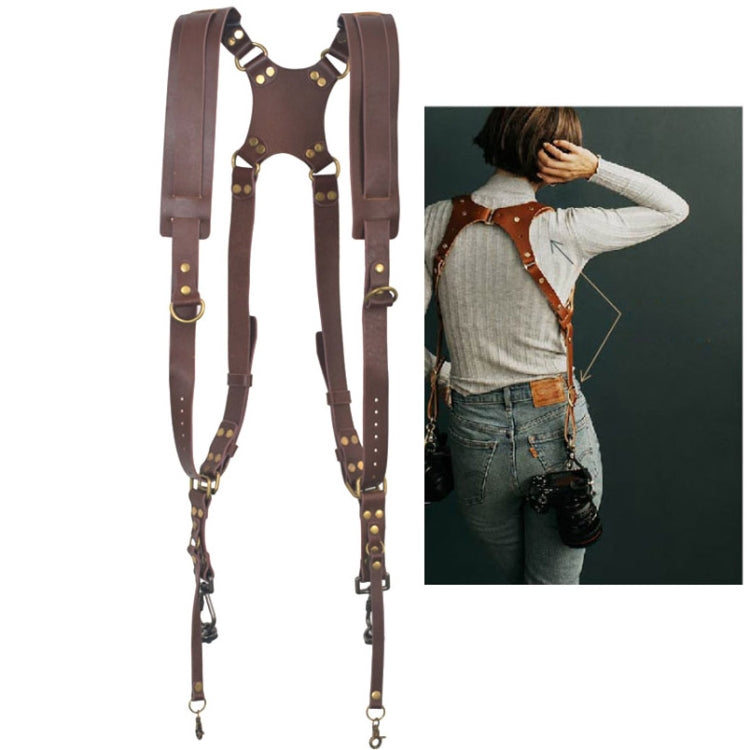 Leather Dual Camera Harness with Quick Release and Anti-Slip Feature (Brown)