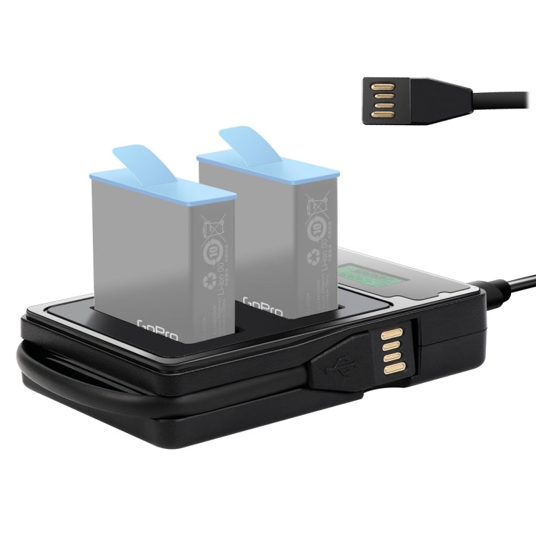 LCD Screen Dual Batteries Charger with Charging Capacity Display for GoPro HERO9 Black / HERO10 Black (Black)