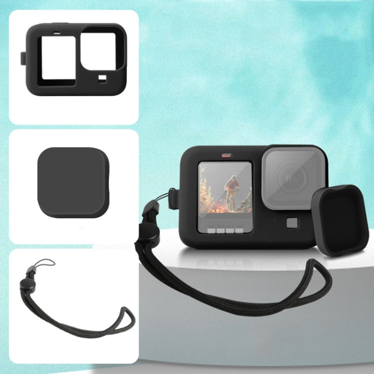 Silicone Protective Case Cover with Wrist Strap & Lens Cover for GoPro HERO10/HERO9 Black (Black)
