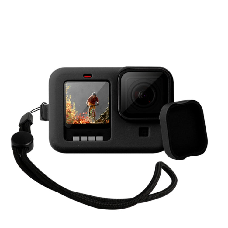 Silicone Protective Case Cover with Wrist Strap & Lens Cover for GoPro HERO10/HERO9 Black (Black)