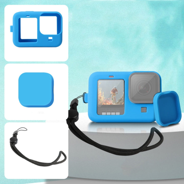 Blue Silicone Protective Case with Wrist Strap and Lens Cover for GoPro HERO10/9 Black