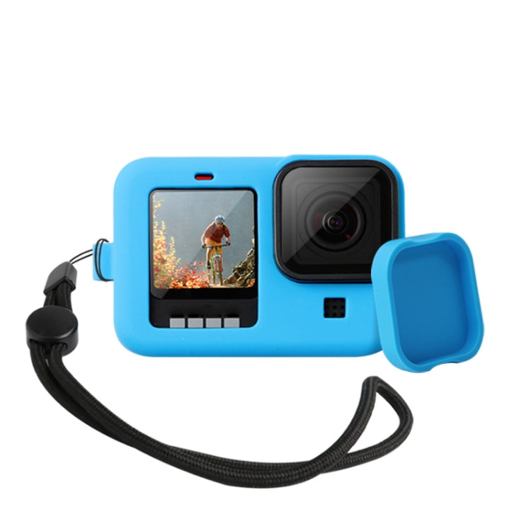 Blue Silicone Protective Case with Wrist Strap and Lens Cover for GoPro HERO10/9 Black