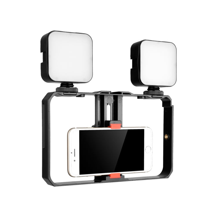 YELANGU PC201 YLG1801A Vlogging Live Broadcast LED Selfie Light Smartphone Video Rig Handle Stabilizer Kit with Expandable Mobile Phone Cage and Versatile Connectivity