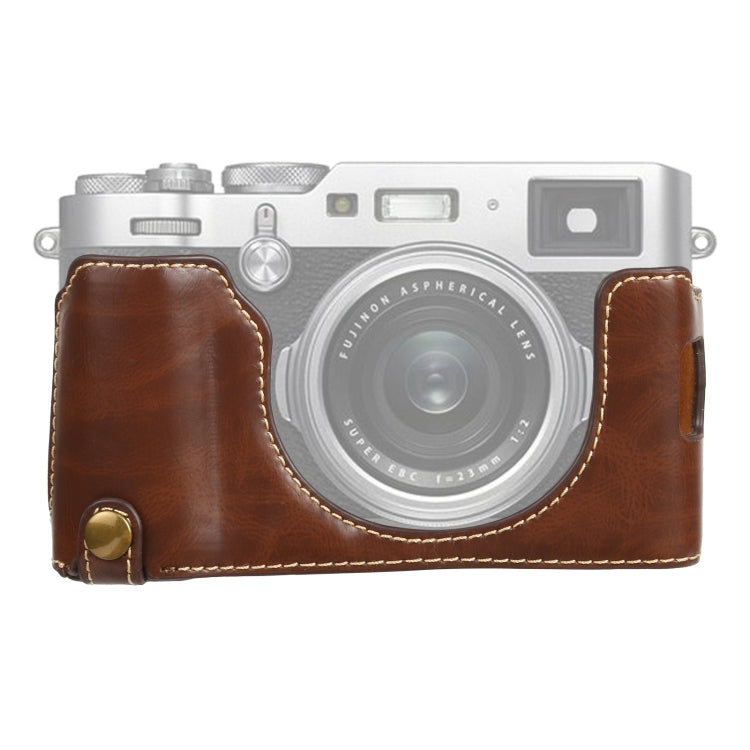 Leather Camera Half Case Base for FUJIFILM X100V (Coffee)