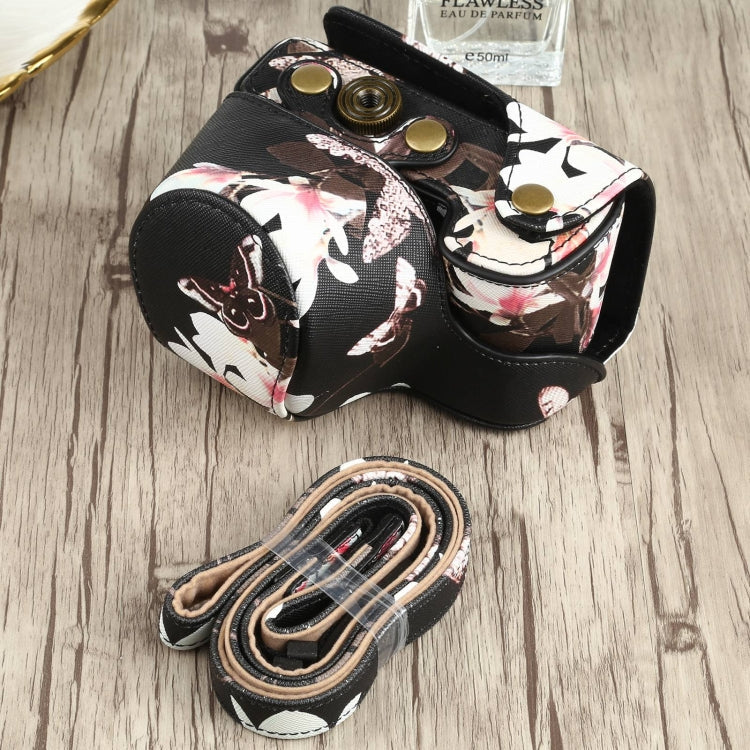 Floral Pattern Black PU Leather Camera Case for Sony A6000 / A6300 / A6400 / Nex 6