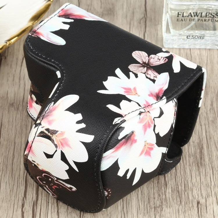 Floral Pattern Black PU Leather Camera Case for Sony A6000 / A6300 / A6400 / Nex 6