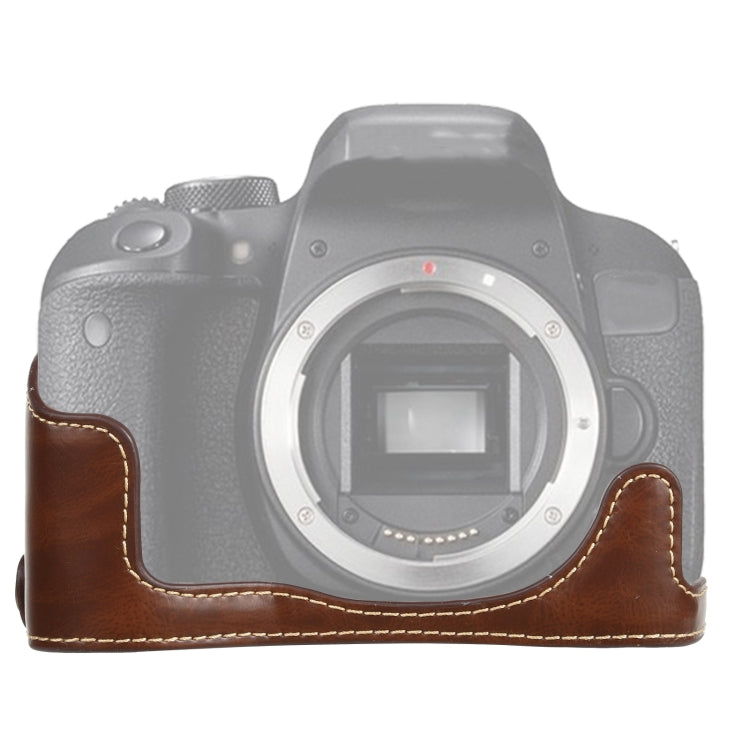 Camera Half Case Base for Canon EOS 77D / 800D - PU Leather, 1/4 inch Thread, Coffee