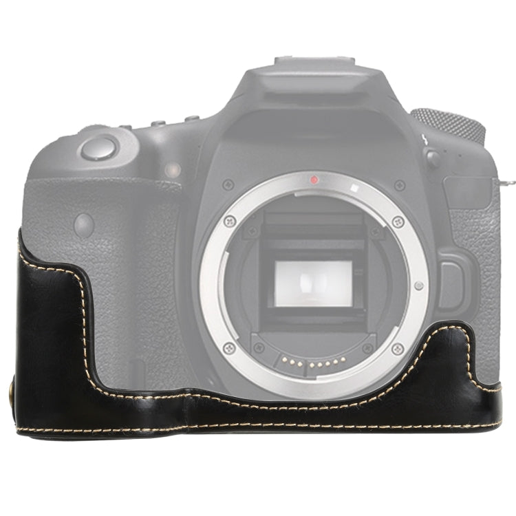 Black PU Leather Camera Half Case Base for Canon EOS 90D with 1/4 inch Thread