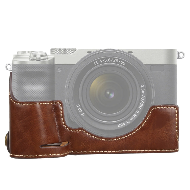 Camera Half Case Base for Sony ILCE-7C/A7C 1/4 inch Thread PU Leather (Coffee)