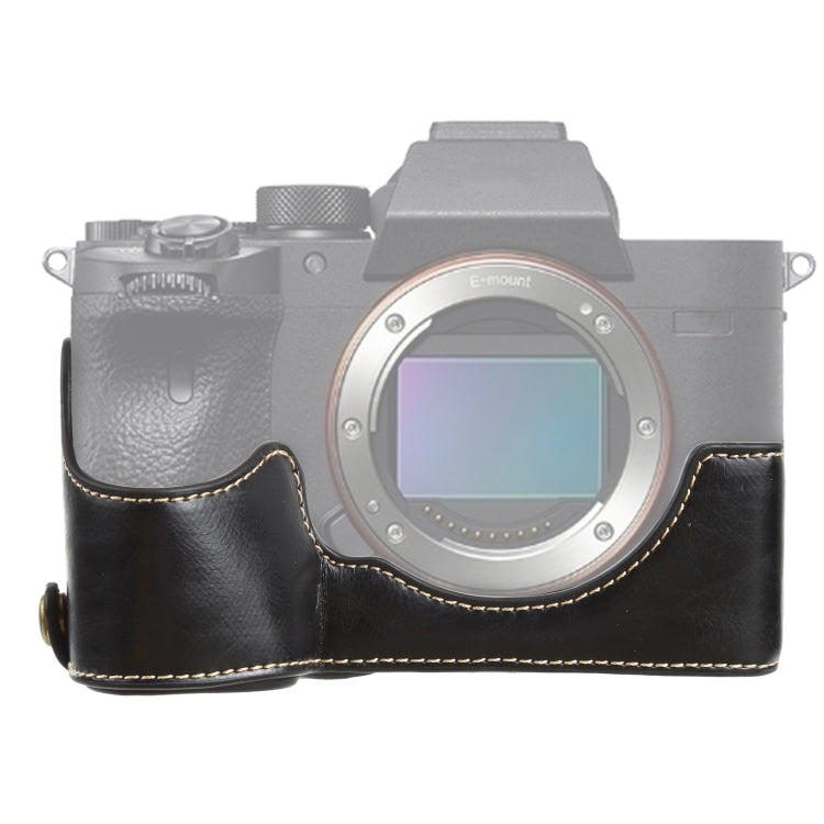 Black PU Leather Camera Half Case Base for Sony ILCE-7RM4 / A7RM4 / A7R IV with 1/4 inch Thread