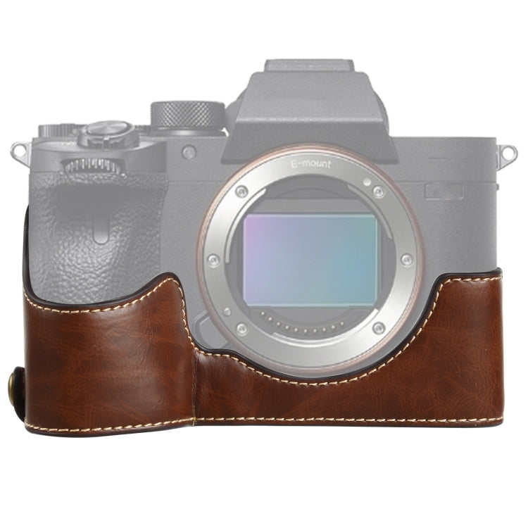 Sony ILCE-7RM4 / A7RM4 / A7R IV PU Leather Half Case Base (Coffee, 1/4 inch Thread)