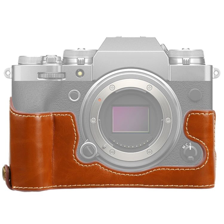 1/4 inch Thread PU Leather Camera Half Case Base for FUJIFILM X-T4 in Brown