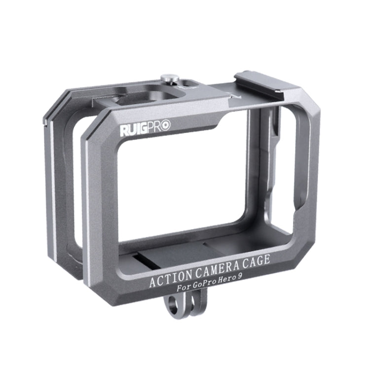 RUIGPRO Metal Border Frame Mount for GoPro HERO10 Black / HERO9 Black with Dual Cold Shoes Base (Silver Grey)