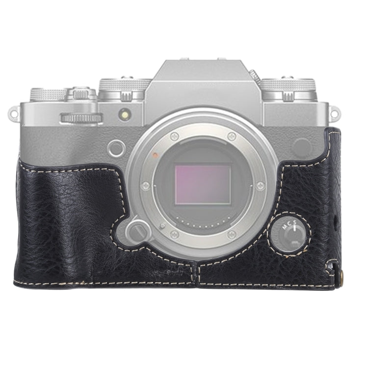 Litchi Texture PU Leather Camera Half Case Base for FUJIFILM X-T4 with 1/4 inch Thread (Black)