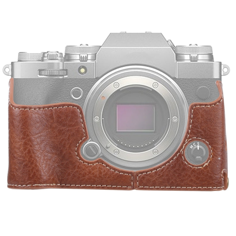 Litchi Texture PU Leather Camera Half Case Base for FUJIFILM X-T4 (Brown) with 1/4 inch Thread