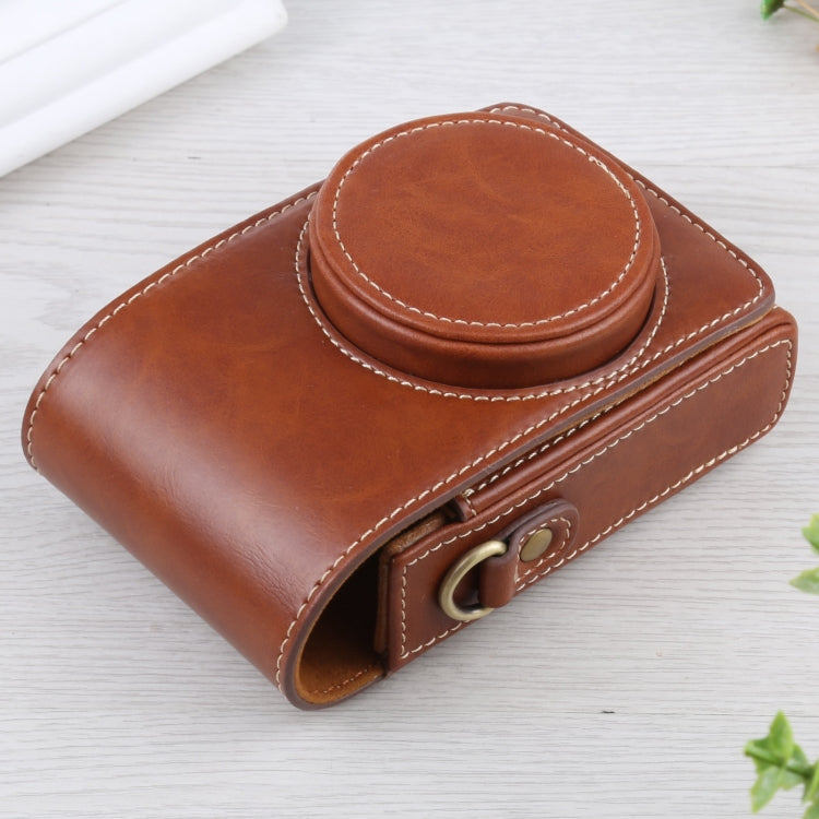 Vertical Flip PU Leather Camera Case with Strap for Ricoh GR III / GRII, Sony ZV-1 / DSC-RX100 Series (Brown)