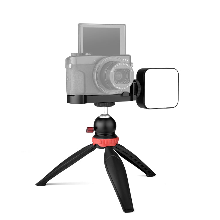 Camera Expansion Board Base L Plate Kit with LED Light and Tripod for Canon G7X2/ G7X3 (Black)