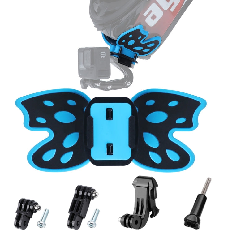 Butterfly Helmet Mount Adapter for GoPro and Action Cameras (Blue) with 3-Way Pivot Arm & J-Hook Buckle & Long Screw