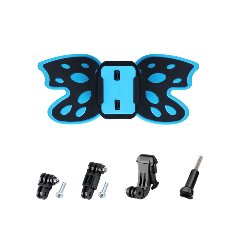 Butterfly Helmet Mount Adapter for GoPro and Action Cameras (Blue) with 3-Way Pivot Arm & J-Hook Buckle & Long Screw