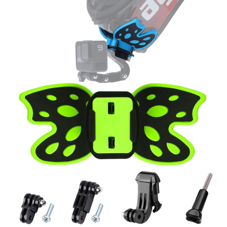 Fluorescent Green Butterfly Helmet Mount Adapter for GoPro and DJI Osmo Action Cameras with 3-Way Pivot Arm & J-Hook Buckle