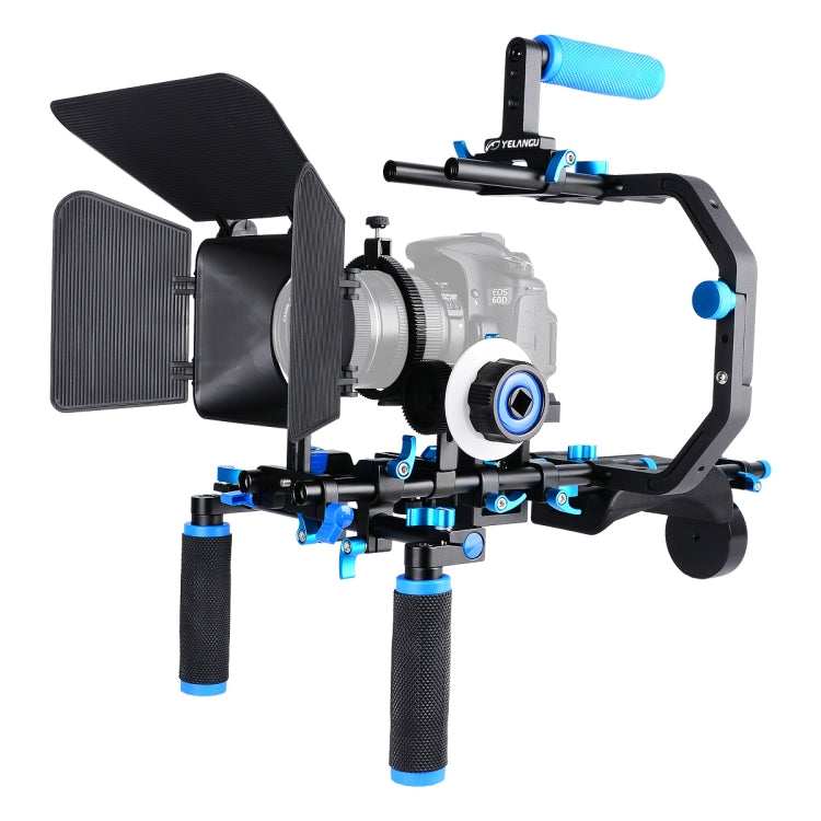 YELANGU D206 C-Type Handle Camera Shoulder Rigs Mount Kit with Matte Box & Follow Focus (Blue)