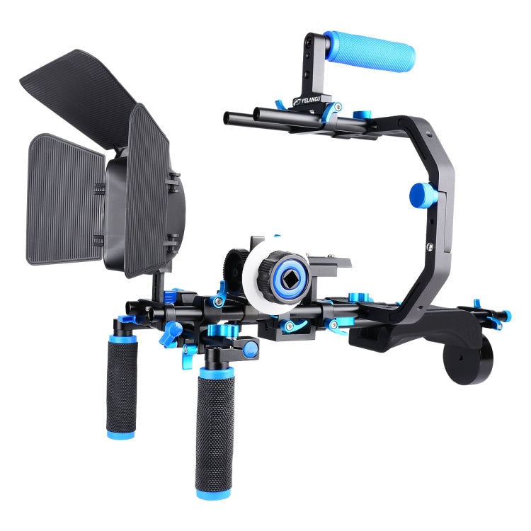 YELANGU D206 C-Type Handle Camera Shoulder Rigs Mount Kit with Matte Box & Follow Focus (Blue)