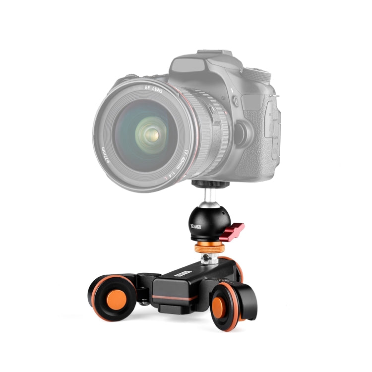 YELANGU L4X-BC Camera Wheel Dolly II Electric Track Slider 3-Wheel Video Pulley Rolling Dolly Car with Ballhead, Load: 3kg (Black)