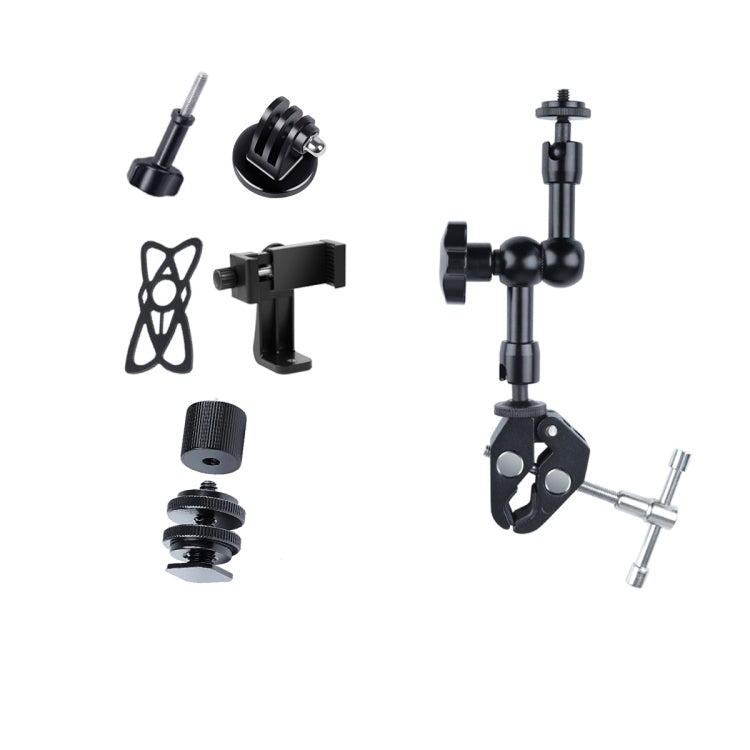 7 inch Metal Articulating Arm with Phone Clamp and Large Clips (Black)