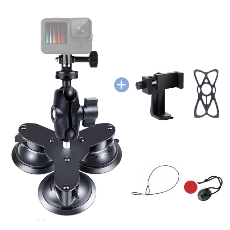 Triangle Suction Cup Mount Holder for GoPro and Smartphones with Tripod Adapter and Accessories