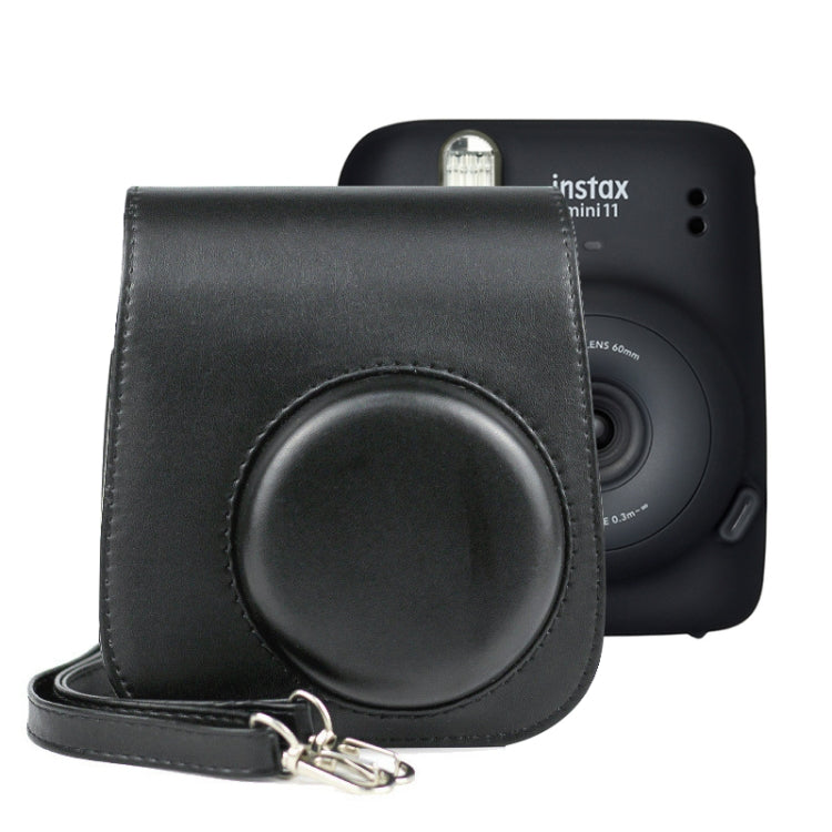 Black Leather Camera Case with Strap for FUJIFILM Instax mini 11 - Full Body Coverage
