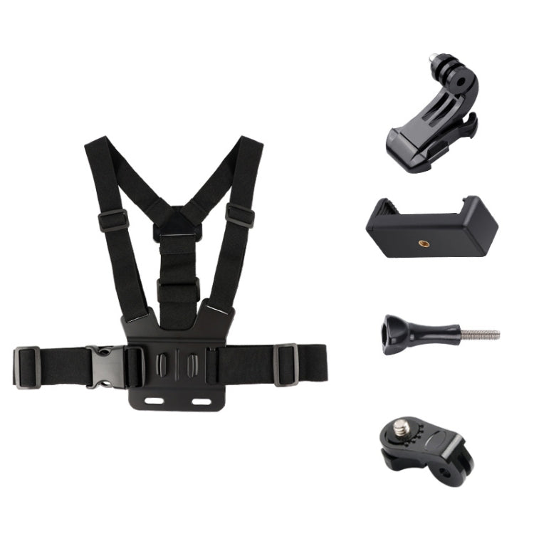 Adjustable Body Mount Belt Chest Strap with Phone Clamp and Accessories for GoPro and Action Cameras, Smartphones (Black)