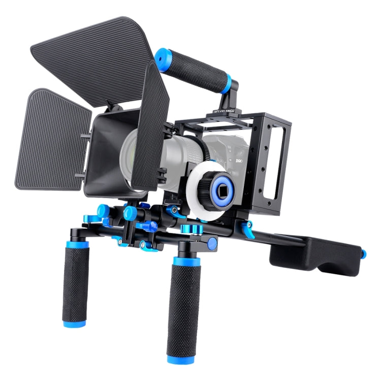 YELANGU D222 Dual Handles Camera Shoulder Mount + Camera Cage Stabilizer Kit with Matte Box + Follow Focus for DSLR and Video Cameras