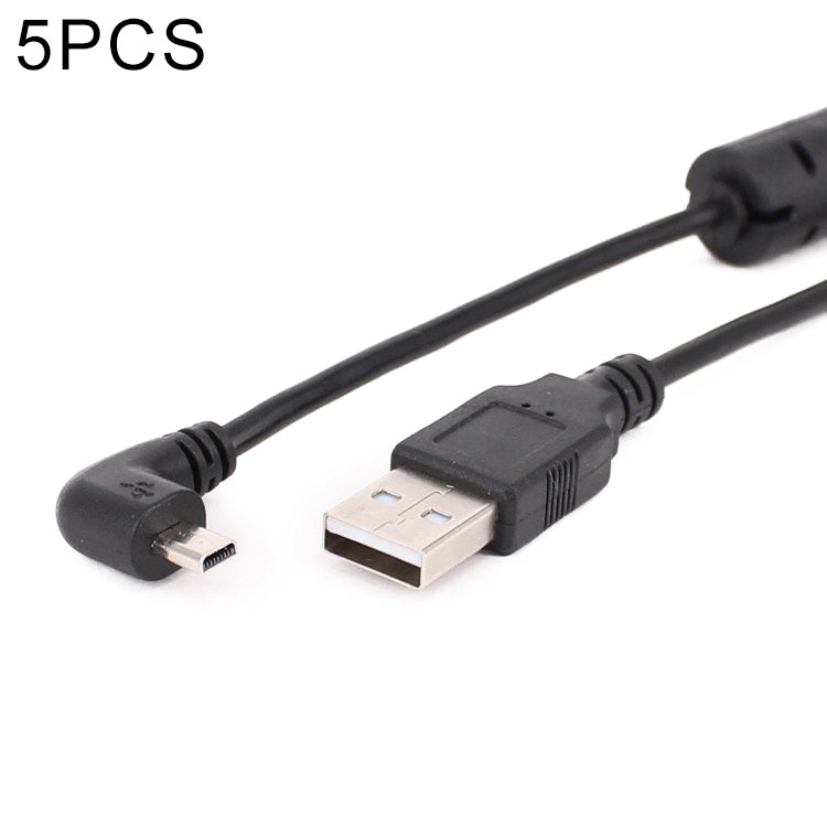 5-Piece 1.5m Elbow Mini 8 Pin USB to USB 2.0 Data Charging Cable for Nikon (Black)