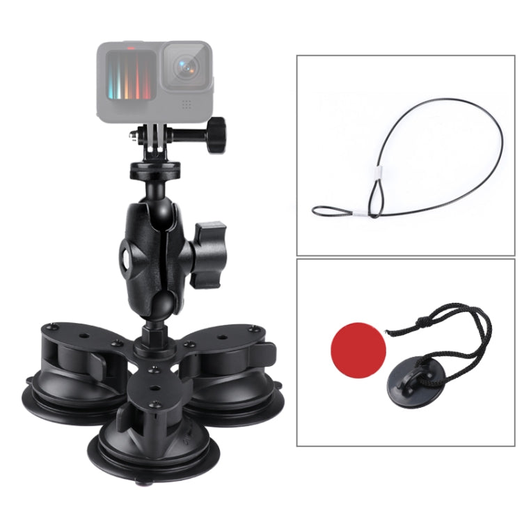 Triangle Camera Mount Holder with Suction Cups and Safety Features (Black)